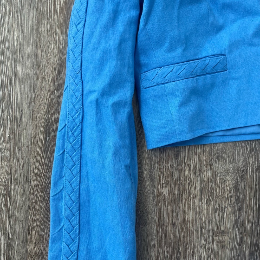 Jason Wu | Crop Button Front Blazer Wide Leg Pant Matching Set Blue Linen Blend - Picture 5 of 11